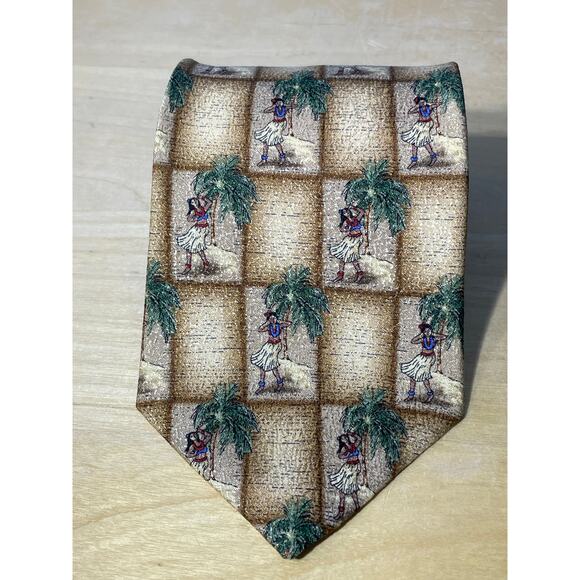 Vintage Hula Girls Tropicals by Tango Silk Necktie Hawaiian Palm Trees Beachy - Picture 1 of 6
